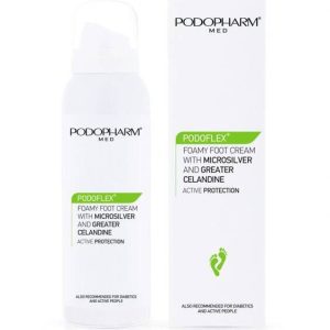 PODOPHARM PODOFLEX foamy foot cream with microsilver and greater celandine Кремовая пенка с микросеребром и чистотелом, 125 мл