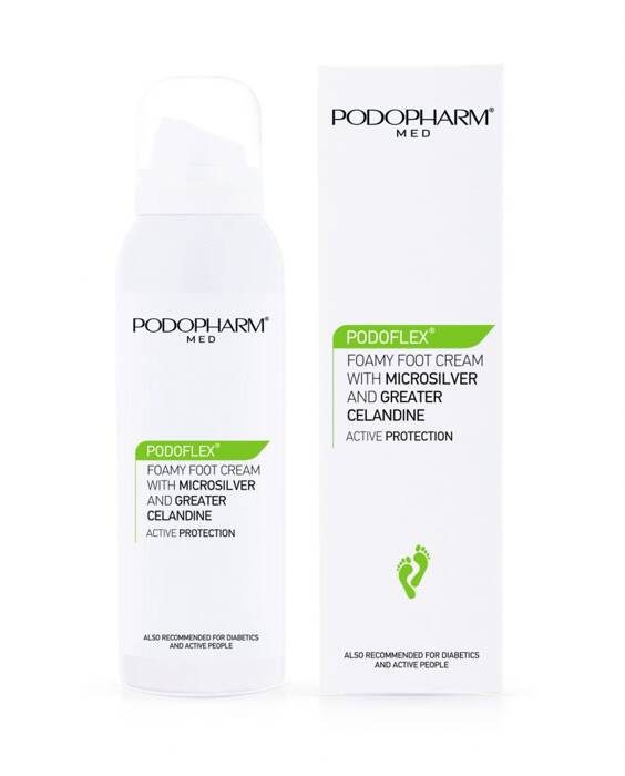 PODOPHARM PODOFLEX foamy foot cream with microsilver and greater celandine Кремовая пенка с микросеребром и чистотелом, 125 мл
