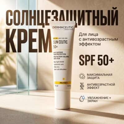 DERMACEUTIC SUN CEUTIC SPF 50+ Антивозрастной солнцезащитный крем, 15 ml